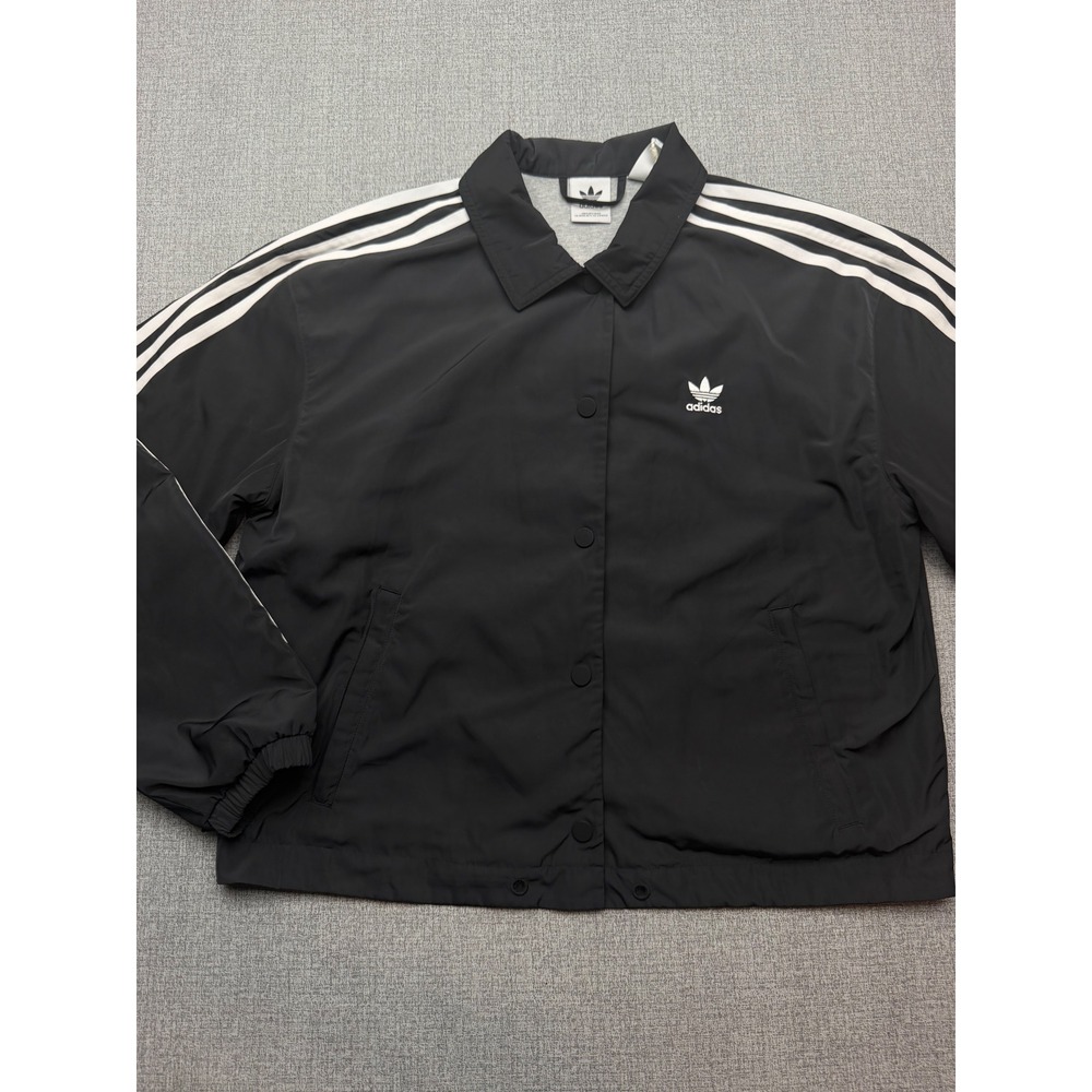 adidas Womens Adicolor Classics 3-Stripes Coach Jacket Black Snap Windbreaker S